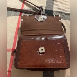 MC Brown Croc-Embossed Crossbody Bag